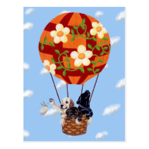 Labradors & pintura do balão de ar quente cartoes postais