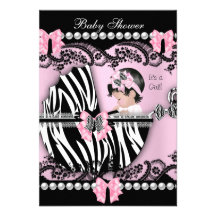 Laço bonito da zebra do rosa do bebé do chá de fra convites personalizado