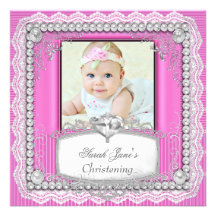 Laço cor-de-rosa da cruz do baptismo do batismo do convites personalizados