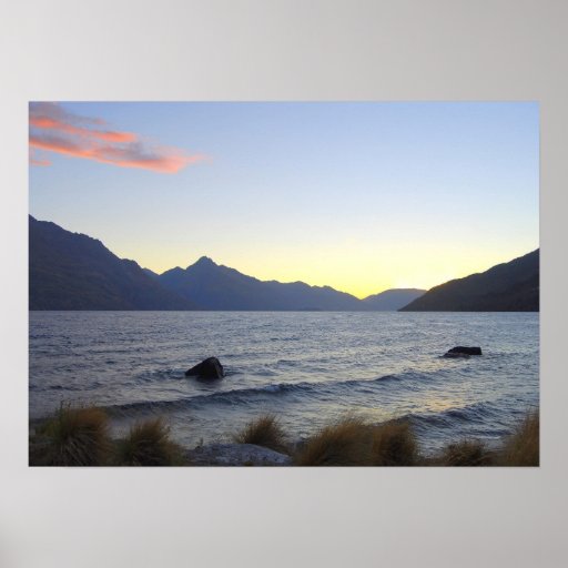 Lago Wakatipu no por do sol, Queenstown, NZ Impressão