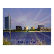 Lake Charles, skyline do LA com Sunburst Cartão Postal