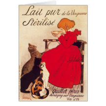 Leite antigo Theophile Steinlen da menina dos gato Cartão