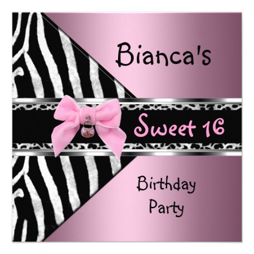 Leopardo preto de prata cor-de-rosa da zebra 16 do convites personalizado