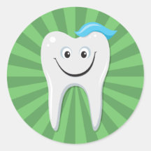 Limpe o dente feliz verde dos desenhos animados co adesivos redondos