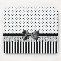 Listras preto e branco do Victorian com arco Mouse Pads