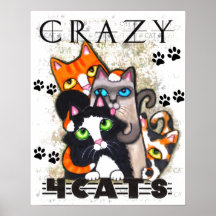 Louco para o impressão da arte dos gatos