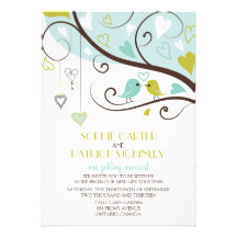 Lovebirds azuis e verdes que Wedding o convite