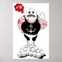 Lutador Tattooed gordura Poster