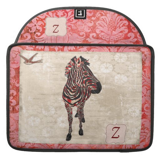 Luva vermelha de Macbook do damasco do monograma   Bolsa Para MacBook
