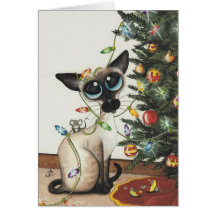 Luzes de Natal do gato Siamese por AmyLyn Bihrle Cartão