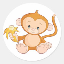 Macaco do bebê com banana adesivos redondos