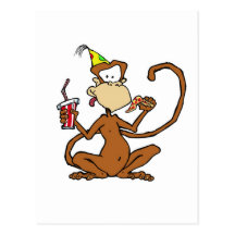 Macaco engraçado da pizza dos desenhos animados cartão postal