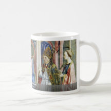 Madonna e criança com santos caneca