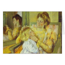 Mãe que penteia o cabelo da sua criança. 1901, Mar Cartão