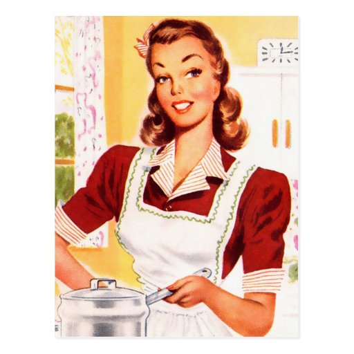 Mágica retro da cozinha do 50 do kitsch das mulher cartões postais