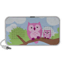 Mamã cor-de-rosa bonito da coruja e auto-falante d caixinhas de som para laptop