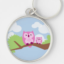 Mamã cor-de-rosa bonito e bebê da coruja chaveiro