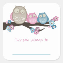 Mama Coruja & Bookplates dos gêmeos {rosa & azul}  Adesivo Em Forma Quadrada