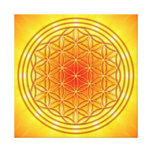 mandala amarelo alaranjado com a flor da vida impressão de canvas esticadas
