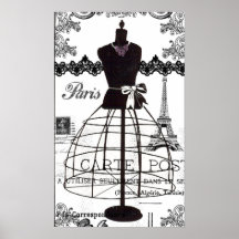 Manequim branco preto da forma de Paris Posteres