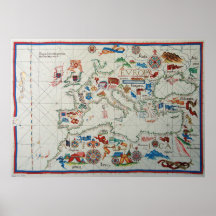 Mapa 1563 do renascimento Europa Poster