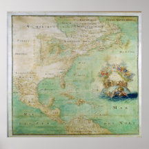 Mapa 1681 de América adiantada pelo abade Bernou d Posteres
