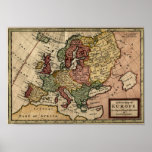 Mapa 1721 de Europa Pôsteres