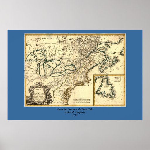 Mapa 1778 de Canadá e dos Estados Unidos Pôsteres