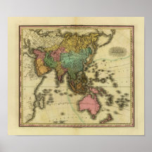 Mapa 1825 de Ásia pelo curtidor de Henry Poster