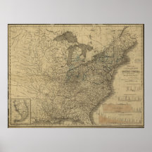 Mapa 1840 dos canais & das estradas de ferro dos E Posteres