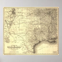 Mapa 1867 da estrada de ferro da central de Housto Posters