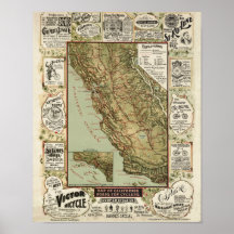 Mapa 1895 do ciclismo da bicicleta de Califórnia d Impressão