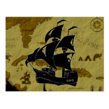 Mapa #1 do pirata, navio esfarrapado cartões postais