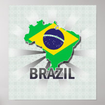 Mapa 2,0 da bandeira de Brasil Pôsteres