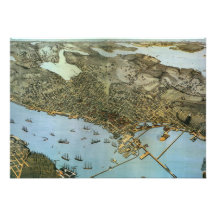 Mapa aéreo antigo do vintage de Seattle, Washingto Convites Personalizados