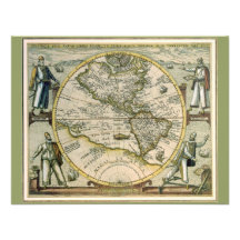 Mapa antigo, América Sive Novus Orbis, 1596 Convite