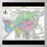 Mapa antigo de Ásia cerca dos 1800s Pôsteres