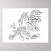 Mapa da comida de Europa (PEQUENA) Impressão
