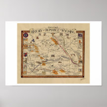 Mapa da história e do romance de Wyoming Posters