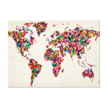 Mapa das borboletas do mapa do mundo impressão em tela canvas