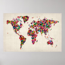 Mapa das borboletas do mapa do mundo posters