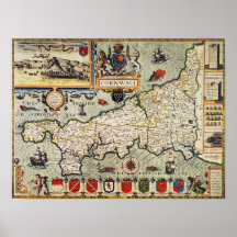Mapa de Cornualha Impressão