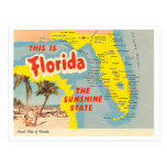 Mapa de Florida do vintage Cartoes Postais