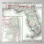 Mapa de Florida & móvel antigos, Alabama Posteres
