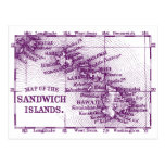 Mapa de Havaí do vintage, roxo Cartão Postal