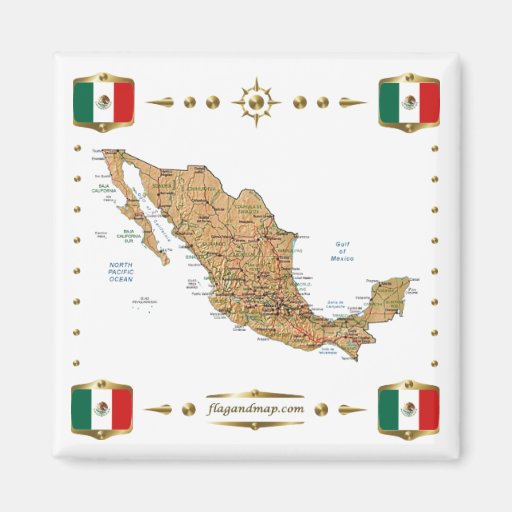 Mapa de México + Ímã das bandeiras Imã