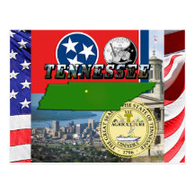 Mapa de Tennessee, bandeira, selo do estado e imag Cartoes Postais