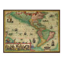 Mapa de Velho Mundo antigo dos Americas, 1606 Cartao Postal