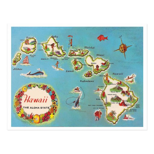 Mapa do Hawaiian do vintage Cartao Postal