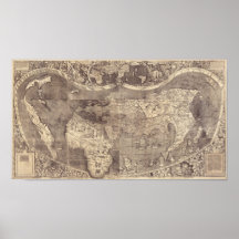 Mapa do mundo 1507 de Martin Waldseemuller Poster